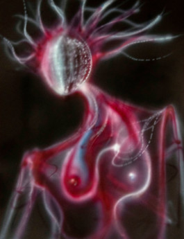 Airbrush painting humanoid Thibaut Cudré-Mauroux